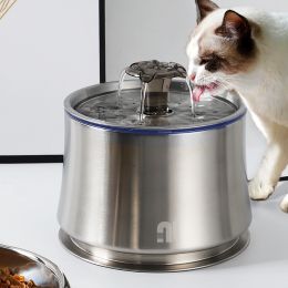 Cat Water Fountain Stainless Steel 84oz/2.5L Dog Water Fountain Metal Ultra Quiet & Burnout Prevention Pump & Smart LED Light & Triple Filtration