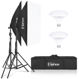 Kshioe Softbox Lighting Kit, Photo Equipment Studio Softbox 20" x 27", with E27 Socket and 2x5500K Instant Brightness Energy Saving Lighting Bulbs