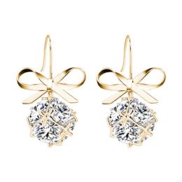 Womens Bow with Zircon Square Flash Diamond Ball Hook Earrings Fashion Earrings (Color: gold)